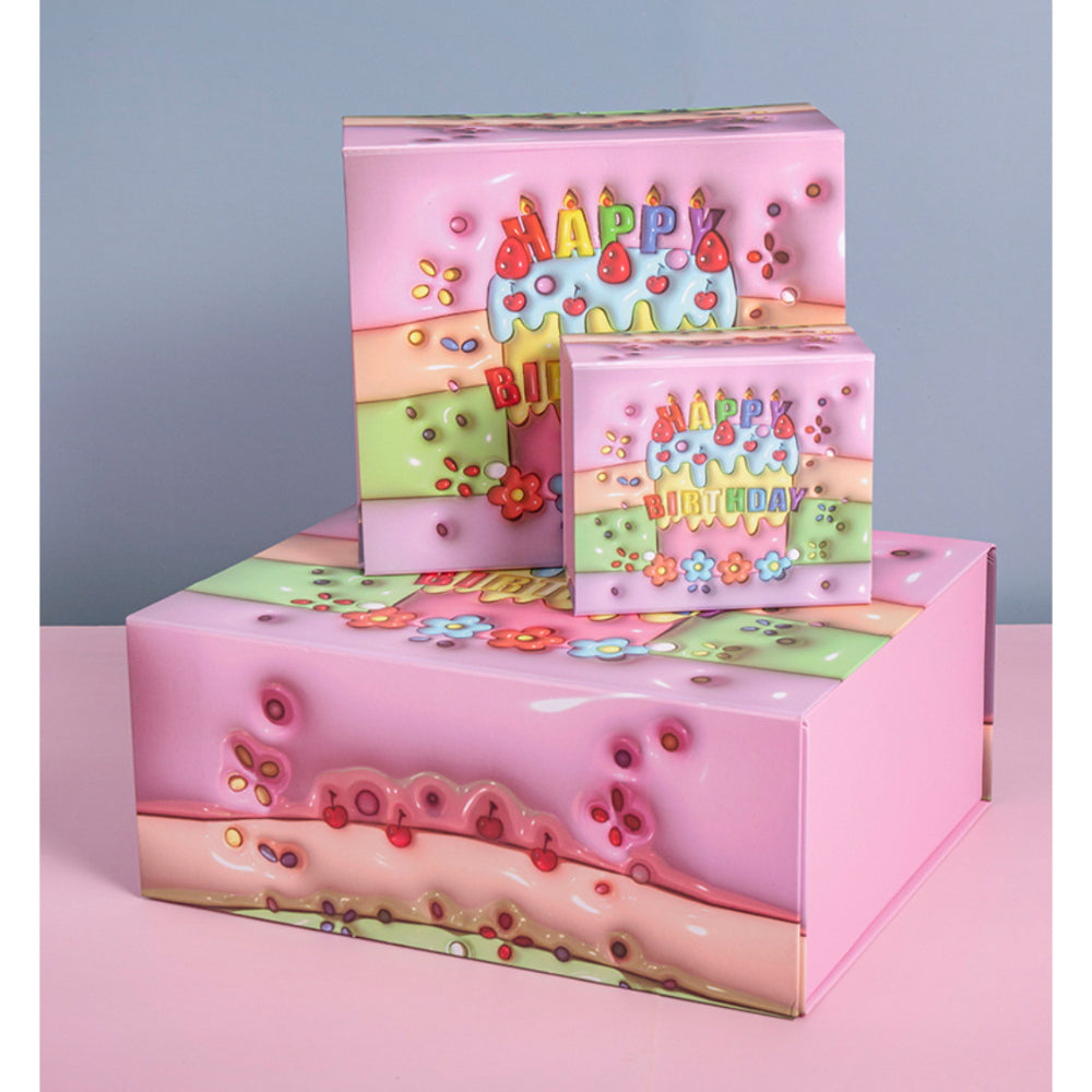 3D Rainbow Cake Happy Birthday Day Gift Box - Medium 24x21x11cm