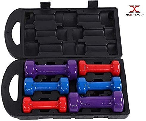 6kg Dumbbell Hand Weight Set With Carry Case - Starter Vinyl Dipping Dumbbells Set