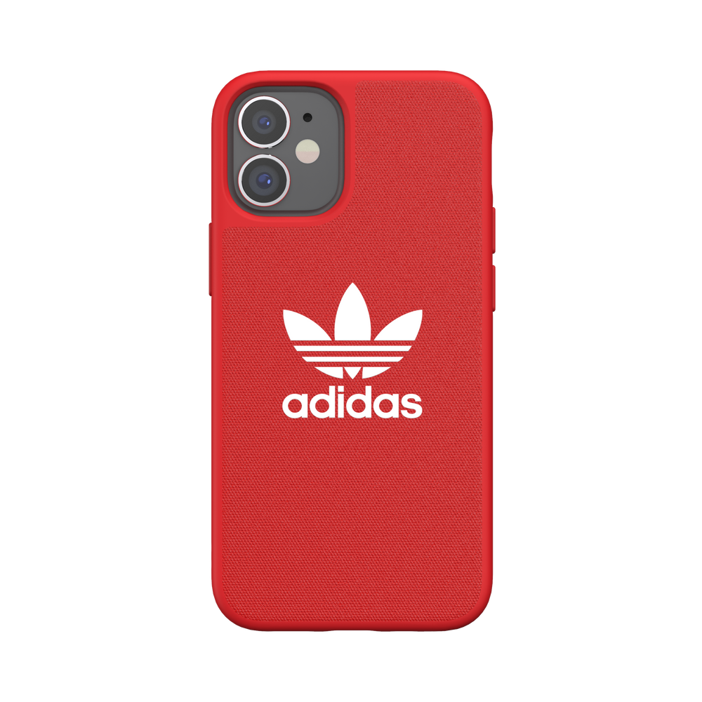 Adidas ORIGINALS Apple iPhone 12 Mini Canvas Case - Back cover w/ Trefoil Design, Scratch & Drop Protection w/ TPU Bumper, Wireless Charging Compatible - Scarlet