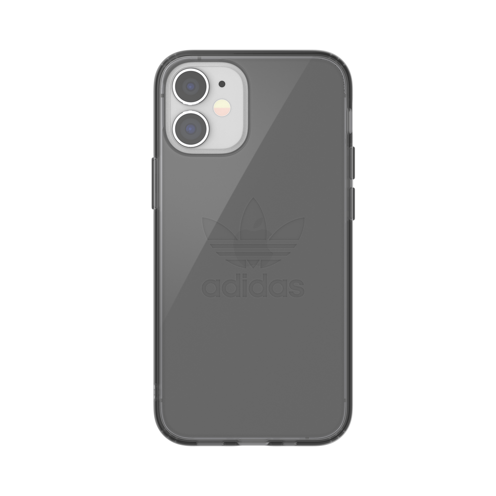 adidas ORIGINALS Apple iPhone 12 Mini Protective Clear Case - Back cover w/ Trefoil Design, Scratch & Drop Protection w/ TPU Bumper & Air Cushion, Wireless Charging Compatible - Black