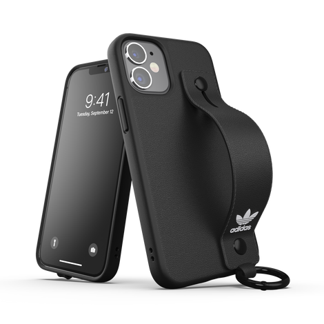 Adidas ORIGINALS Apple iPhone 12 Mini HandStrap Case - Back cover w/ HandStrap &amp; Carabiner in Trefoil Design, Scratch &amp; Drop Protection, Wireless Charging Compatible - Black