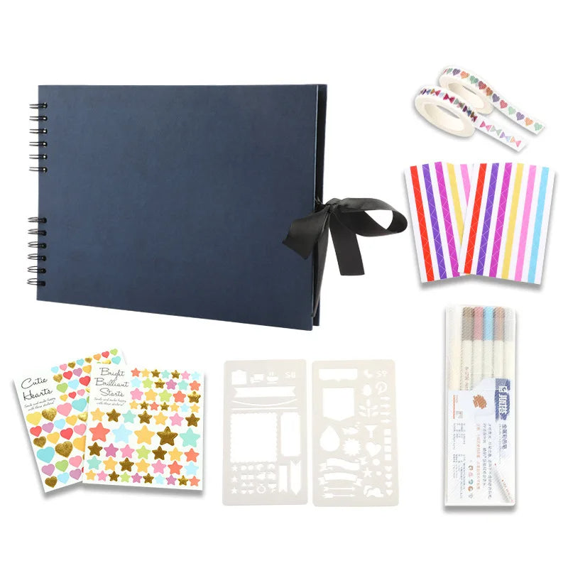 80 Pages Scrapbook Photo Album DIY Handmade Album Scrapbook Set with Metallic Markers, Craft Paper Stickers Artboards -Blue