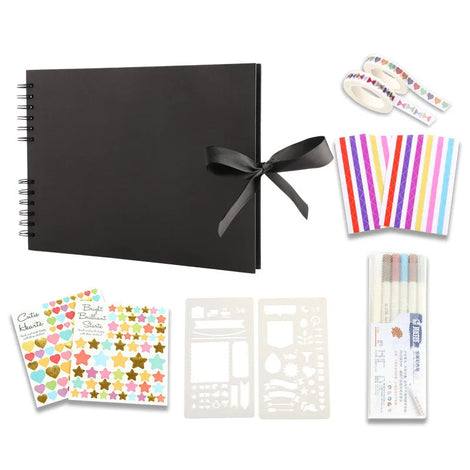 80 Pages Scrapbook Photo Album DIY Handmade Album Scrapbook Set with Metallic Markers, Craft Paper Stickers Artboards - Black