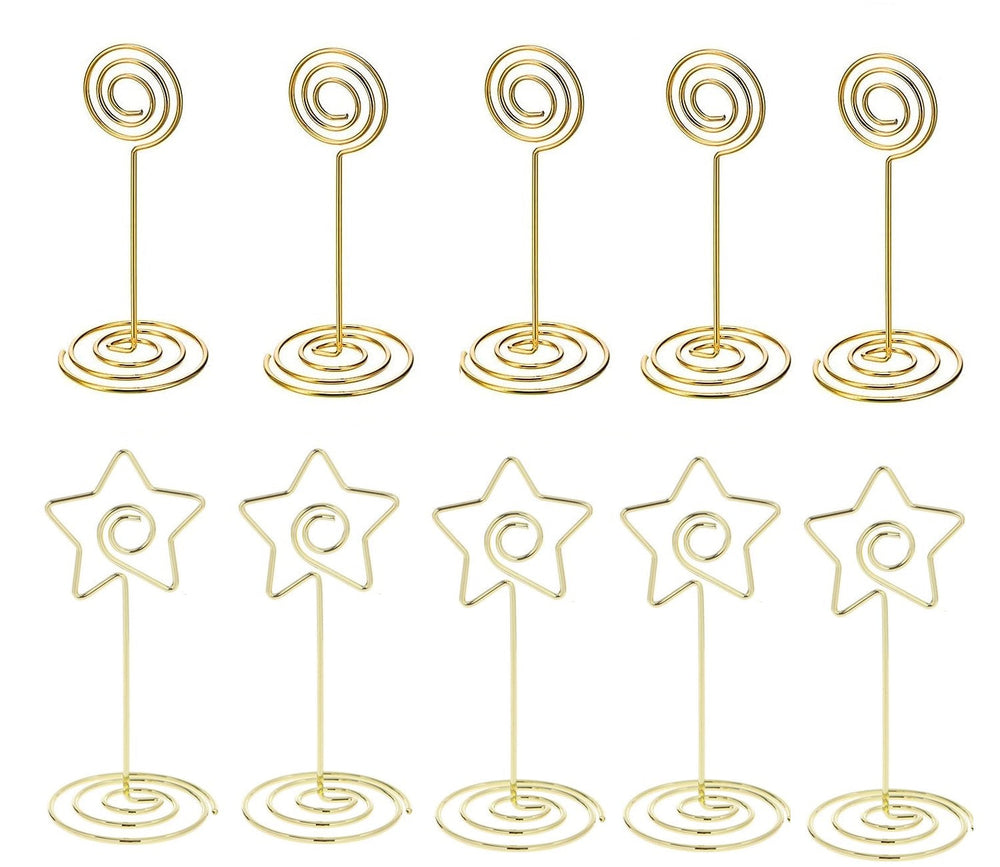 10 Pack Round/ Star Shape Table Number Holder | Gold