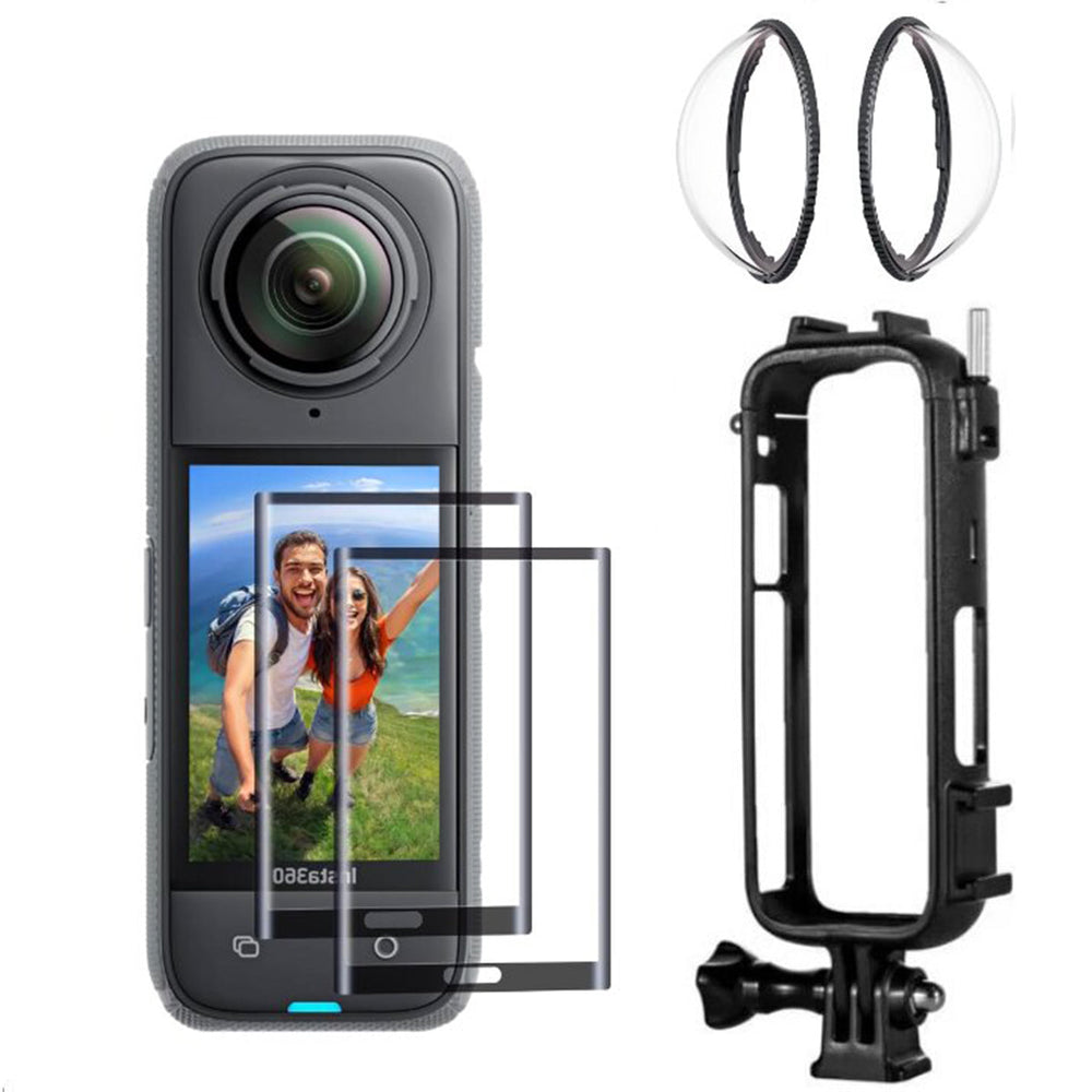 Action Camera Accessories Kit for Insta360 X4- Silicone Protective Case & lens Guards - Black