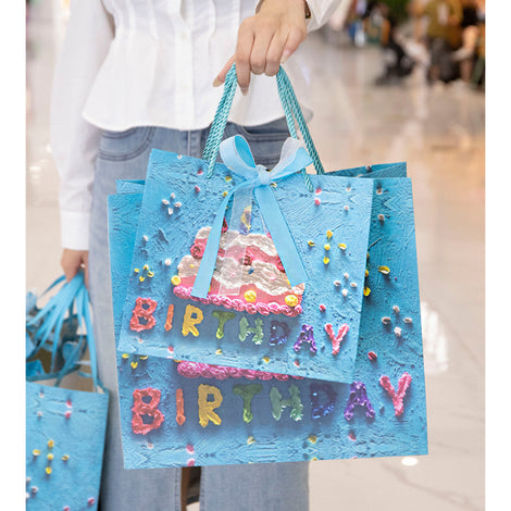 3D Blue Birthday Cake Bag - Medium 25x22x12cm