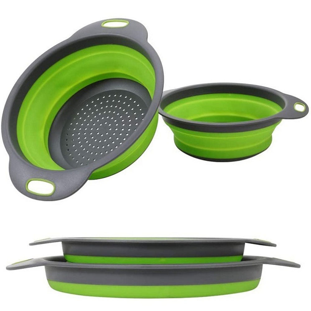 2 in 1 Foldable Silicone Kitchen Strainer [ Rice Strainer,Pasta Strainer,Vegetable Strainer,Fruits Strainer ] - Green