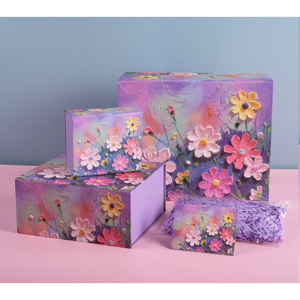 3D Chrysanthemum Oil Painting Packaging Set - Large 34x27x14cm ( with shredded paper, greeting cards, gift box & Gift bag)