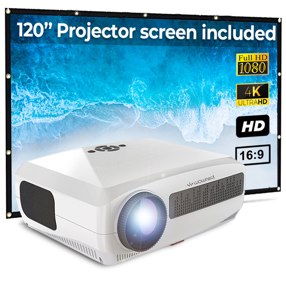 1080p Full HD LED Android Projector [2GB RAM 16GB ROM] [5500Lumens] Support Airplay, MiraCast Included 120" Projector Screen