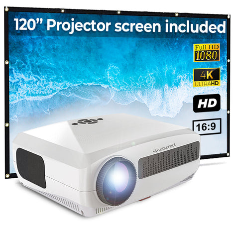 1080p Full HD LED Android Projector [2GB RAM 16GB ROM] [5500Lumens] Support Airplay, MiraCast Included 120&quot; Projector Screen