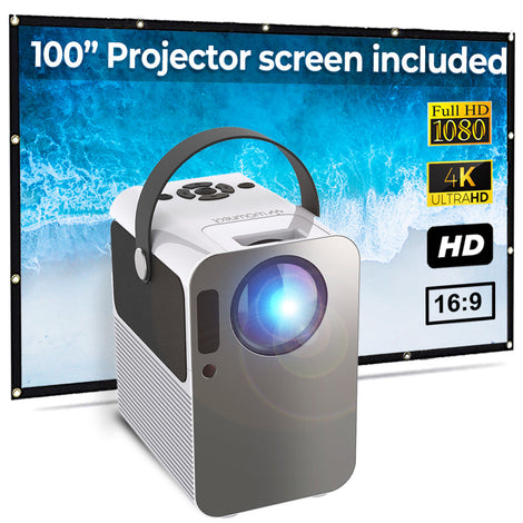 Smart LED Android Projector 4K [2GB RAM 16GB ROM] [ 160 ANSI Lumens ] with Miracast, AirPlay, Eshare Included 100&quot; Projection Screen