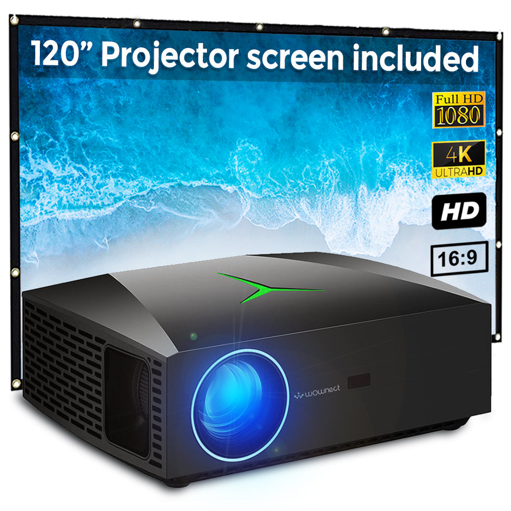 Android Projector 4K LED [Screen Up to 300'' ] 4200 Lumens 3D WiFi Full HD 1080p [2GB/16GB] Mobile Mirroring Projector Included 120" Projection Screen