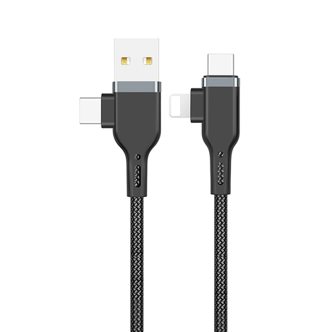 WIWU PT06 Platinum Cable 2 In 2 USB And Type-C To Type-C And Lightning 1.2m - Black