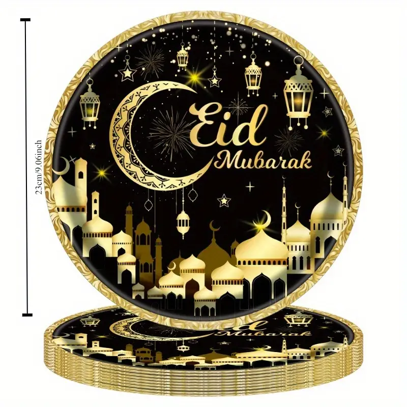 24 pcs 9 inch Eid Mubarak Black/ Gold Plates