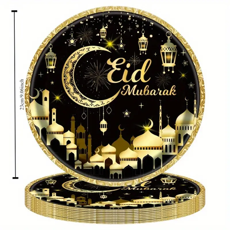 24 pcs 9 inch Eid Mubarak Black/ Gold Plates