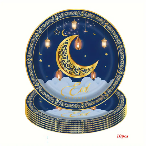 10 pcs Eid Large Paper Plates 9 inch