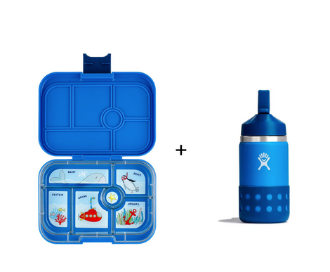 Yumbox Original Leakproof 6-Compartment Bento Box - Surf Blue + Hydro Flask Kids Bottle Wide Mouth 350ml