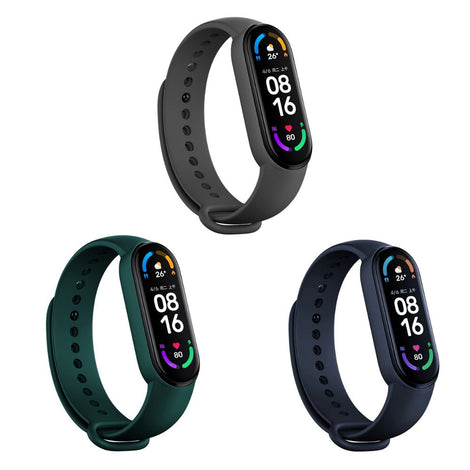 Xiaomi Mi Band 6 / 5 | Silicone Watch Band Strap  [Pack Of 3]  | Blue/Grey/Green