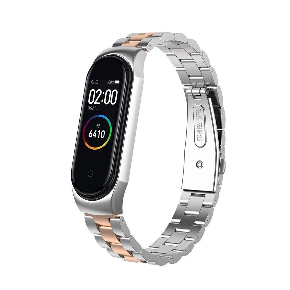 Xiaomi Mi Band  7/6/5  | 3 beads Stainless Steel Metal Watch Band Strap | Rose Gold