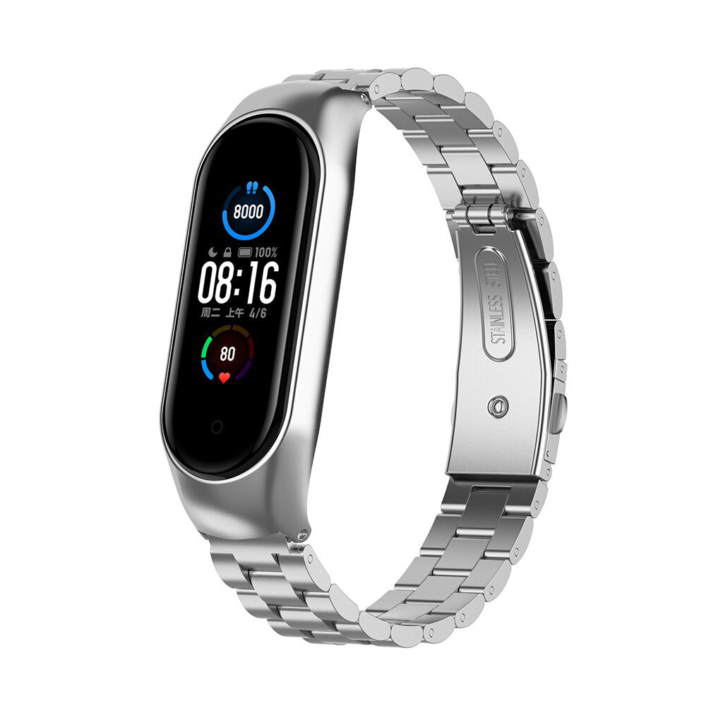 Xiaomi Mi Band  7/6/5  | 3 beads Stainless Steel Metal Watch Band Strap | Silver