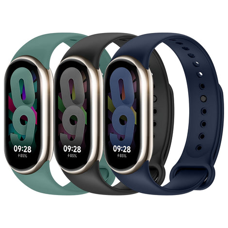 [Pack of 3] Silicone Strap For Xiaomi Mi Band 8 (Black/Green/Dark Blue)