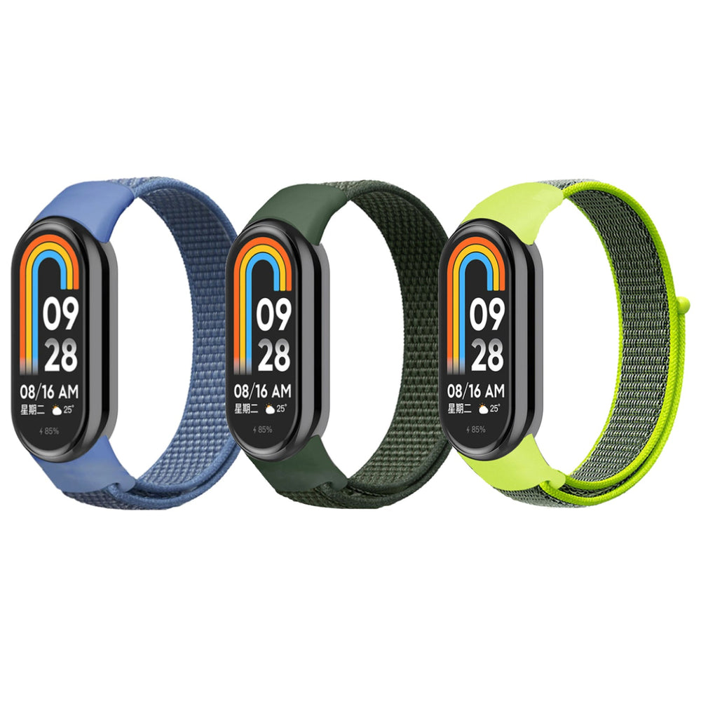 [Pack of 3] Nylon Loop Straps For Xiaomi Mi Band 8 (Army Green /Blue/Bright Yellow)