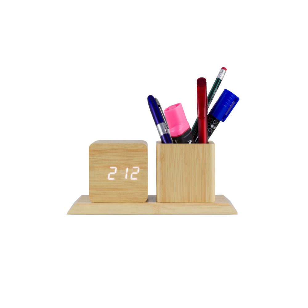 Wooden Clock With Pen Pot Style – 2