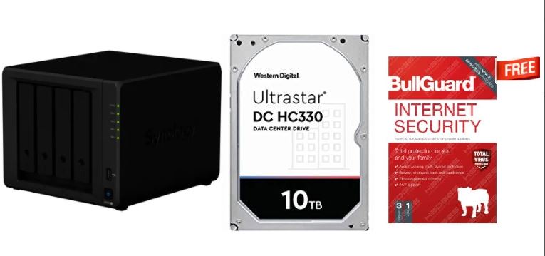 4 Bay NAS DiskStation DS420+ DDR4 2GB Black + 20TB 4BAY DESKTOP NAS SOLUTION Installed with 2*10tb WD Ultrastar & Free Bullguard Antivirus-Internet Security 3 Devices | 1 Year