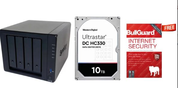 4 Bay NAS Disk Station DS920+ DDR4 4GB Black  + 30TB 4BAY DESKTOP NAS SOLUTION Installed with 3*10tb WD Ultrastar & Free Bullguard Antivirus-Internet Security 3 Devices | 1 Year