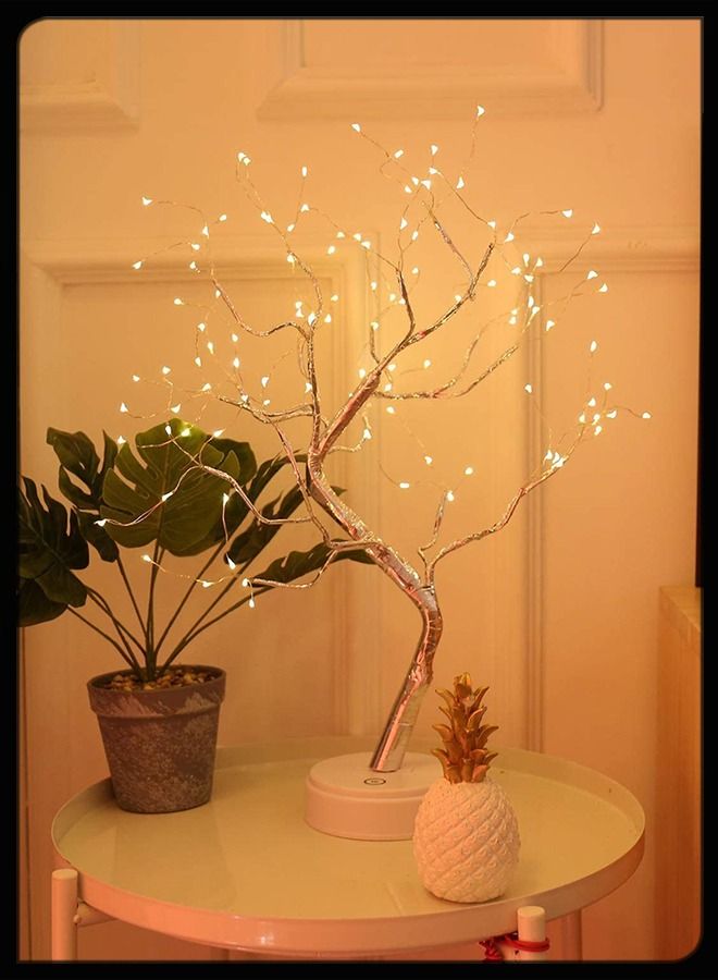 Night Light Table Lamp Upgraded Copper Wire Bonsai Tree Branch USB & Battery Powered 108 Warm White LED For Home Decoration, Wedding Sign Children's Room Christmas Bedroom Decor