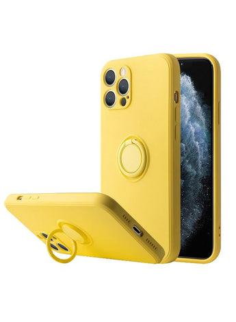 iPhone 14 Pro Max Protective Case Cover With Ring Holder, Anti-Fall Shockproof Full Body Protective Kickstand Cover, Support Magnetic Car Mount(Yellow)