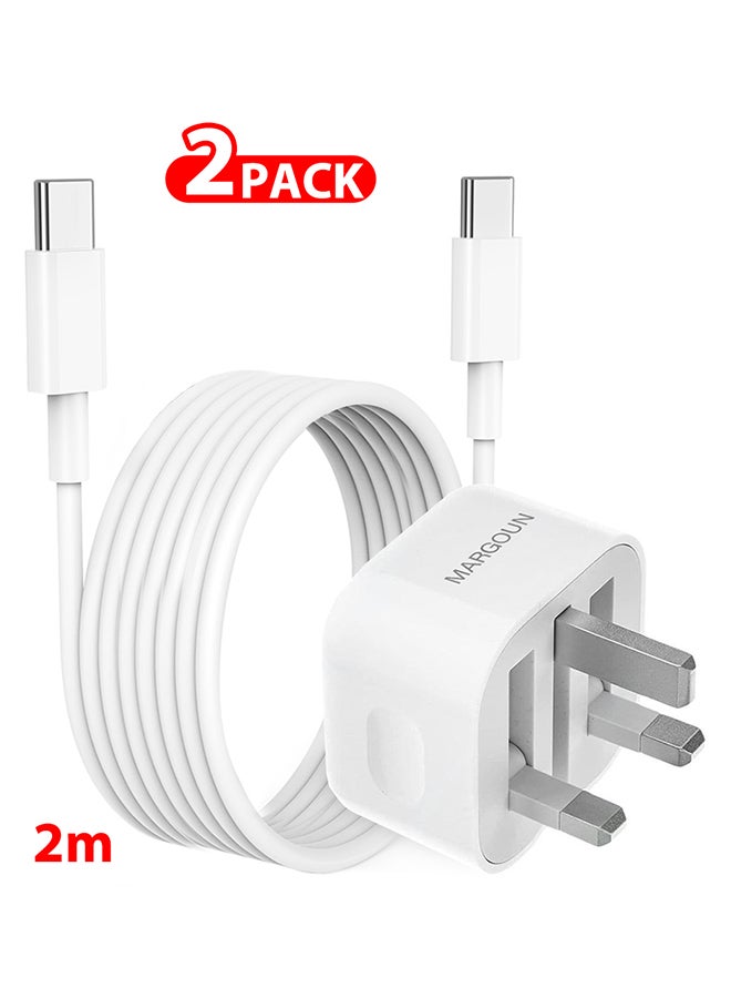 iPhone 15 Pro Max Fast Charger USB C Plug Adaptor UK Wall Plug With 2M Cable 20W USB C Fast Charger White