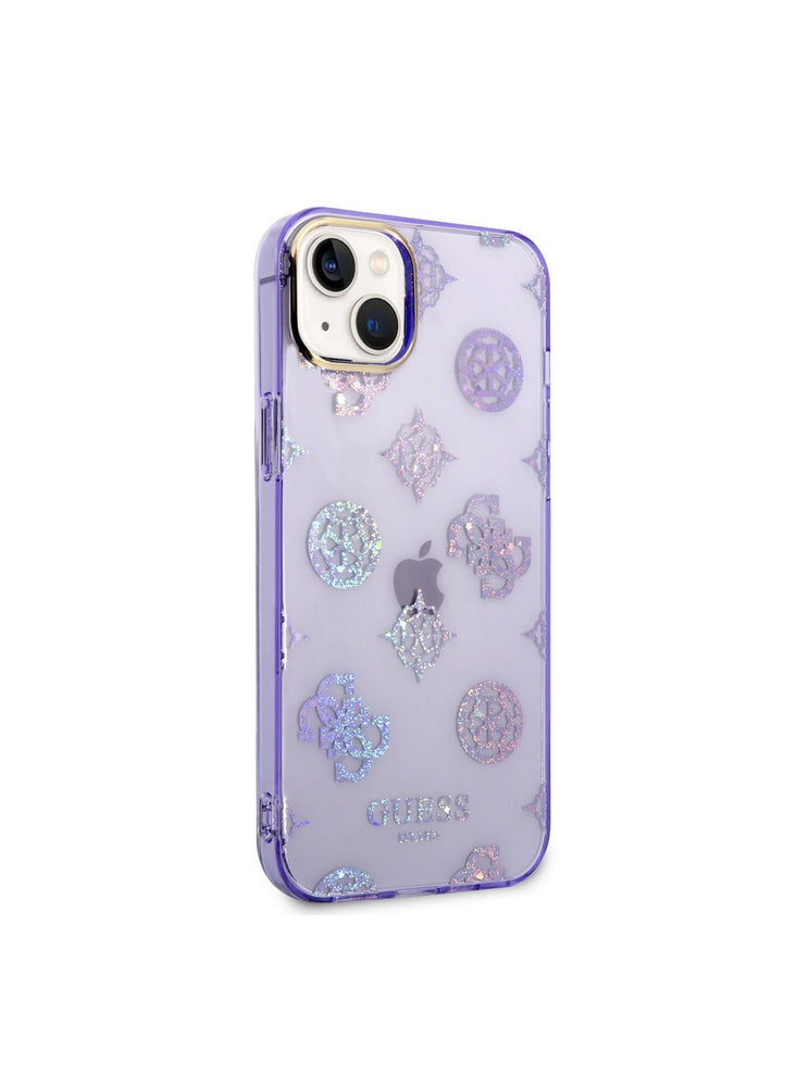 Guess iPhone 14 Plus PC/TPU IML Case With Electroplated Camera Outline & Peony Glitter, Drop & Bumper Protection, Easy Snap-On and Slim Profile - Lilac