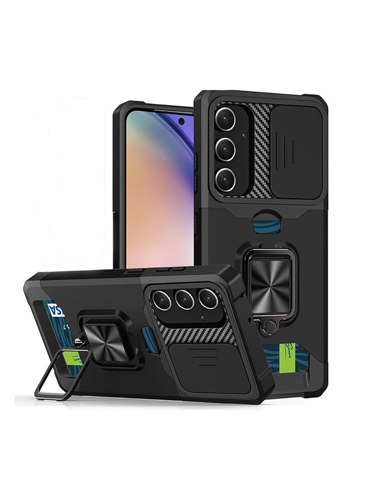 Samsung Galaxy A54 5G Phone Case with Screen Protector Card Holder Stand Kickstand Heavy Duty Slim Shockproof Hybrid Rugged Drop Samsung Galaxy A54 Cover 6.4 inch Black