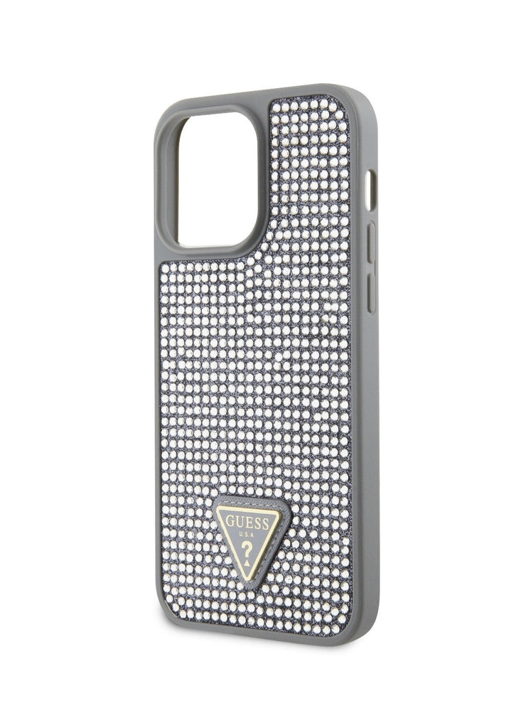 Guess Rhinestone Case with Triangle Logo for iPhone 15 Promax - Silver