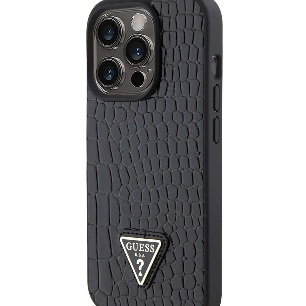 Guess Croco Case with Triangle Logo for iPhone 15 Pro - Black