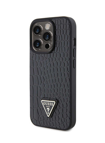 Guess Croco Case with Triangle Logo for iPhone 15 Pro - Black