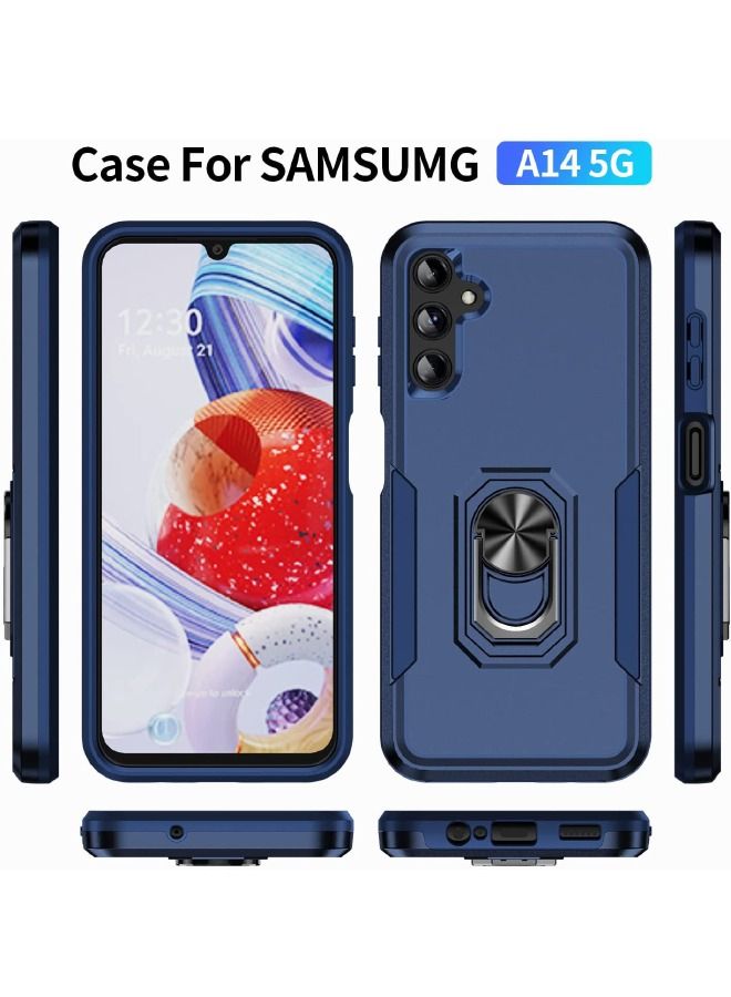 Samsung Galaxy A14 5G Case, Military Grade Dual Layer Anti-Fall Protective Case, Heavy Duty Shockproof Full Body Protective Phone Cover, Built in Rotatable Magnetic Ring Holder for A14 5G (Blue)