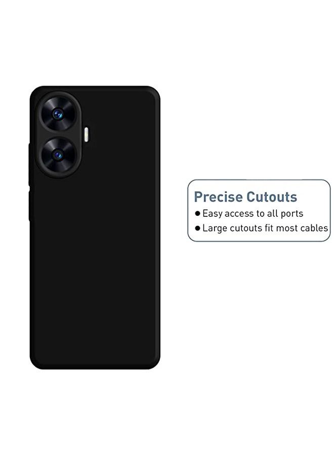 Realme C55 Case Back Cover Hybrid Smoked Back Full Camera Protection Raised Edges Super Soft Touch Bumper Protector Case for Oppo Realme c55 (Black)