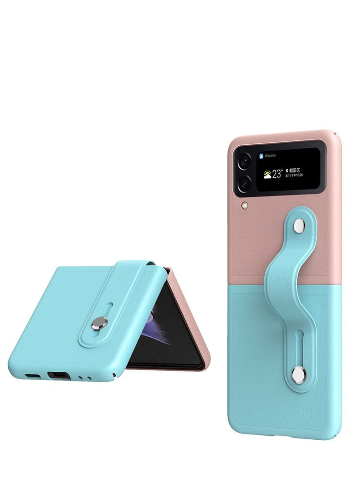 Case for Samsung Galaxy Z Flip 4 (Z Flip4 5G) Ultra Thin Premium PC Matte Finish Anti-Scratch Cover Silky Touch Feeling Phone Case with Retractable Stand Strap (Pink/blue)