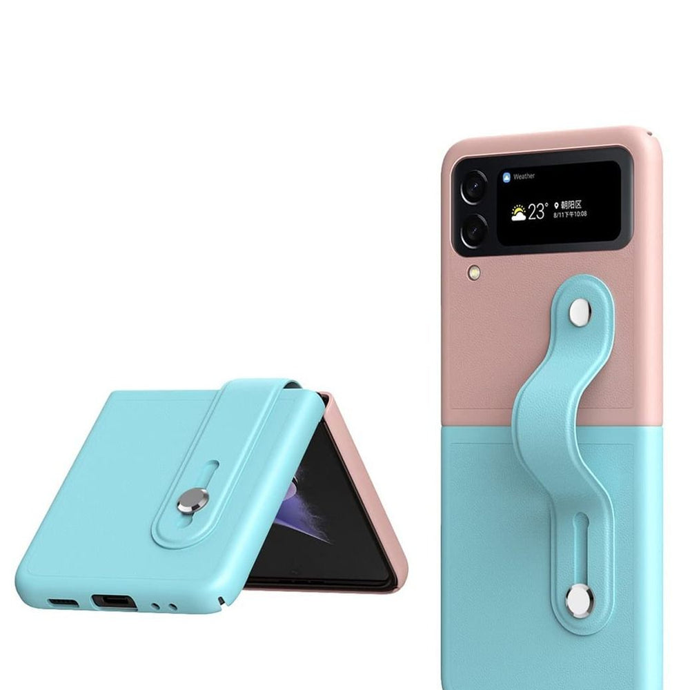 Case for Samsung Galaxy Z Flip 4 (Z Flip4 5G) Ultra Thin Premium PC Matte Finish Anti-Scratch Cover Silky Touch Feeling Phone Case with Retractable Stand Strap (Pink/blue)