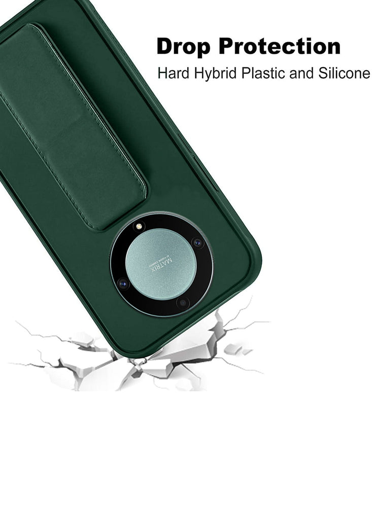 Hand Grip And Multi Stand Magnetic Car Mount Kickstand Finger Strap Case Cover For Honor X9b 5G 2023 Dark Green