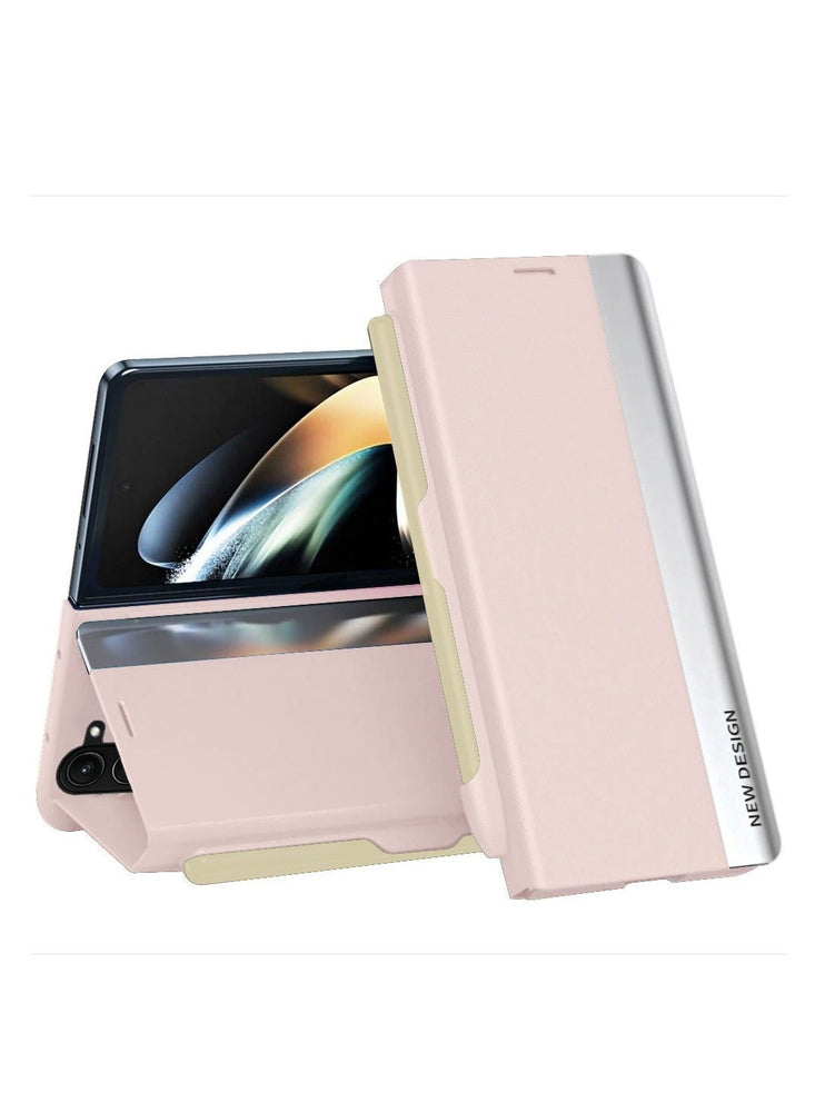 Samsung Galaxy Z Fold 5 Luxury Leather Phone Case Standing Cover With Z Fold 5 S Pen Protective Case With Kickstand Pink