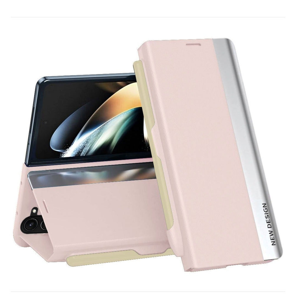 Samsung Galaxy Z Fold 5 Luxury Leather Phone Case Standing Cover With Z Fold 5 S Pen Protective Case With Kickstand Pink