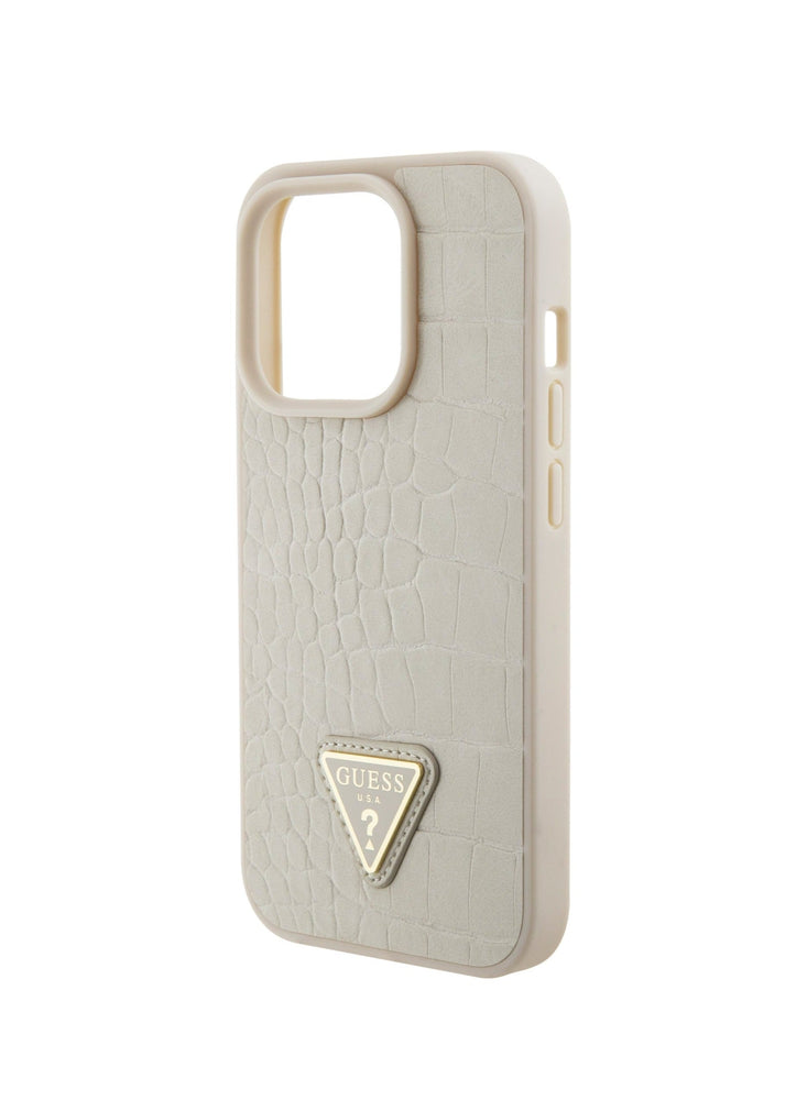 Guess Croco Case with Triangle Logo for iPhone 15 Promax - Gold