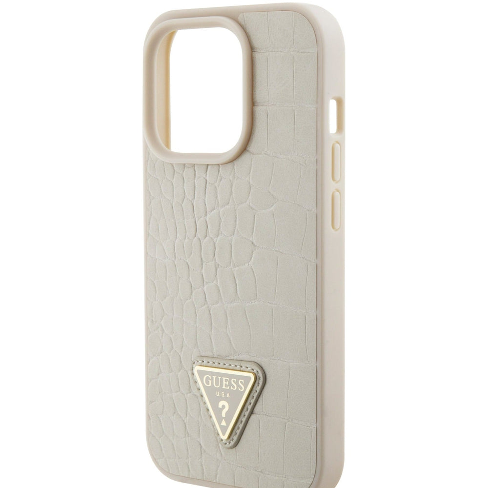 Guess Croco Case with Triangle Logo for iPhone 15 Promax - Gold