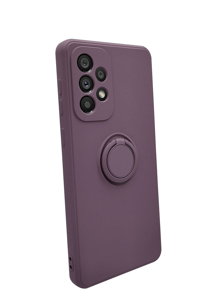 Silicone Case for Samsung Galaxy A33 5G, Liquid Gel Rubber Bumper Case with Ring Holder Kickstand Soft Microfiber Lining Slim Shockproof Protective Cover for Samsung Galaxy A33 5G 2022 (Purple)