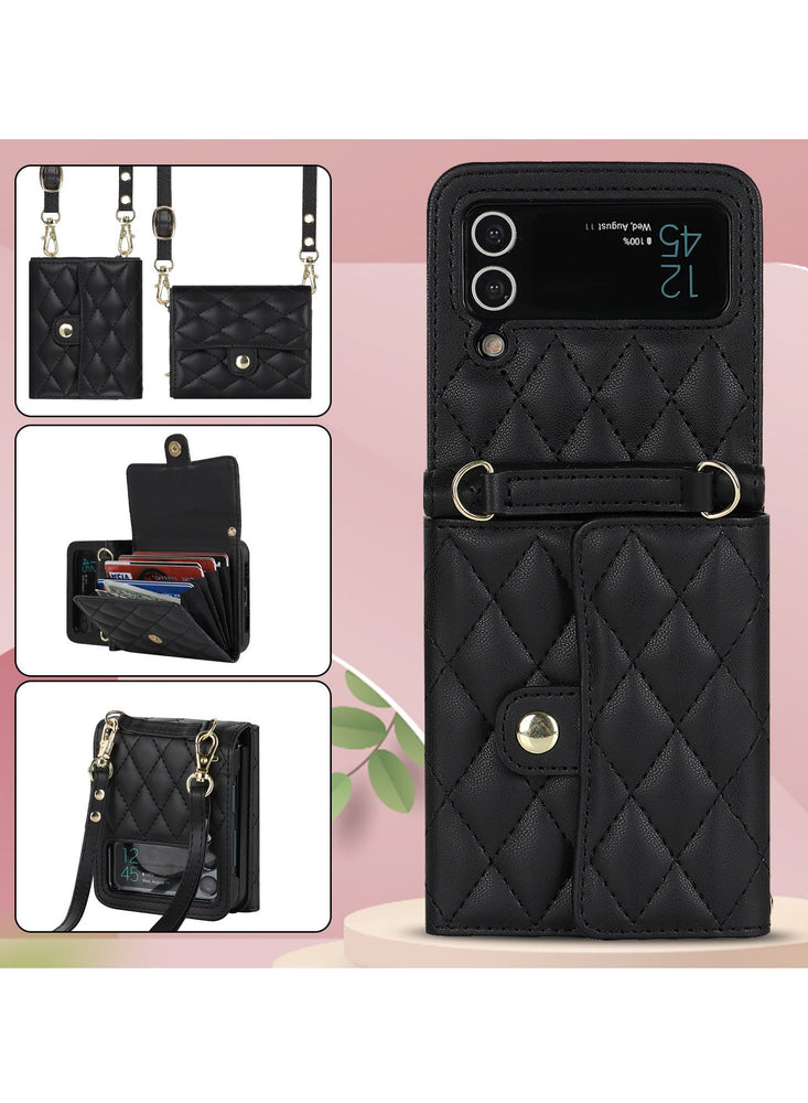 Wallet Case for Galaxy Z Flip 5 with Card Holder Crossbody Wallet Leather Handbag RFID Blocking Detachable Lanyard Magnetic Flip Case Compatible with Samsung Galaxy Z Flip 5 5G Black