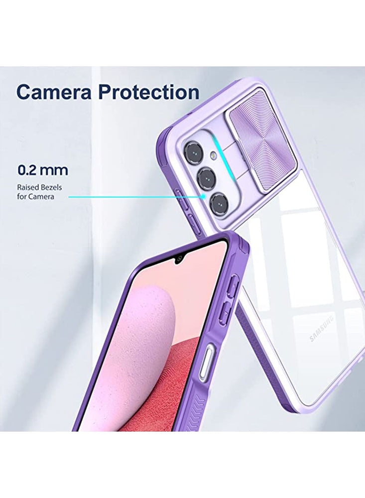 Samsung Galaxy A14 5g/4g Case Clear with Slide Camera Lens Cover, Gaxaly A14 5G Full Body Shockproof Protection Slim Crystal Transparent Bumper Accessories for Samsung A14 Purple