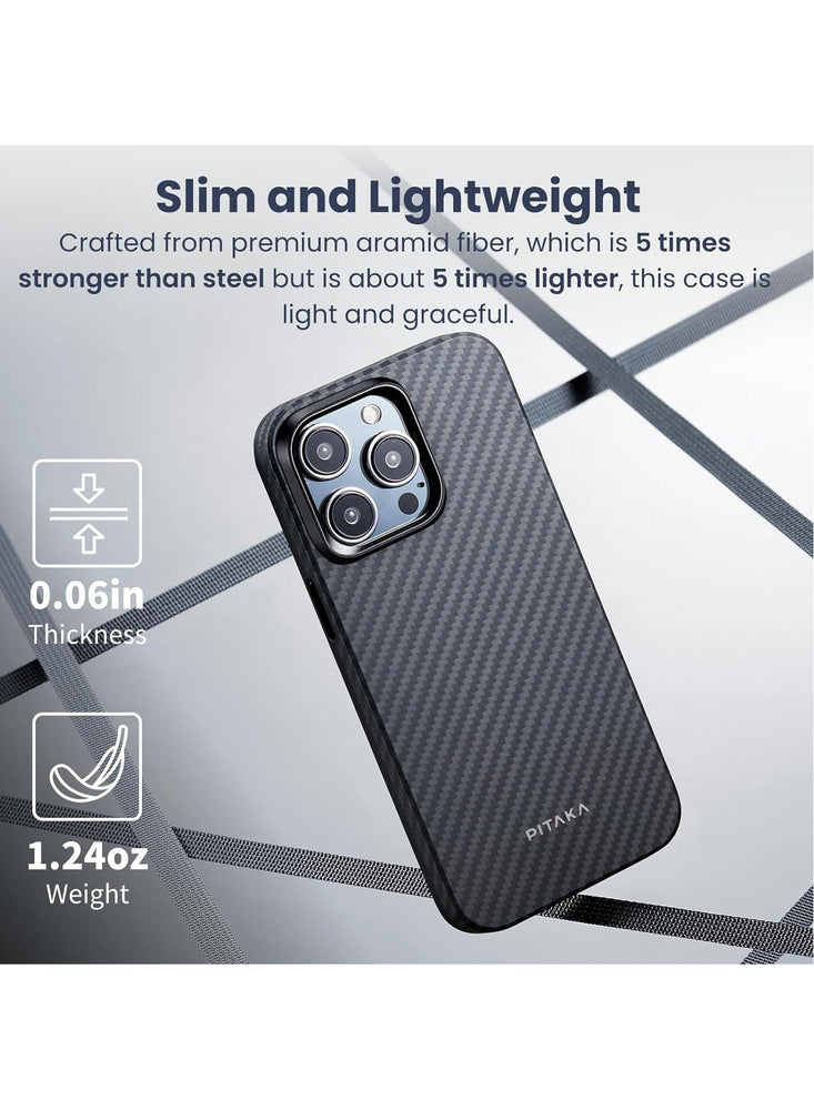 Full Protective Case for iPhone 15 Pro, 6.1 Inch, Military Grade Shockproof iPhone 15 Pro Case [MagEZ Case Pro 4] 1500D Aramid Fiber, Black/Grey (Twill)